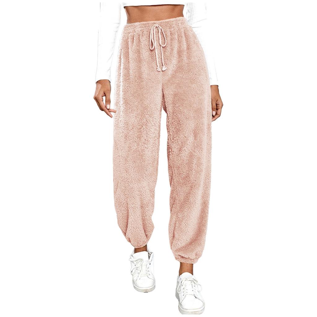 Women's Fashionable Relaxed-Fit Trousers Sporty Fleece-Lined Solid-Colour Cuffed Trousers