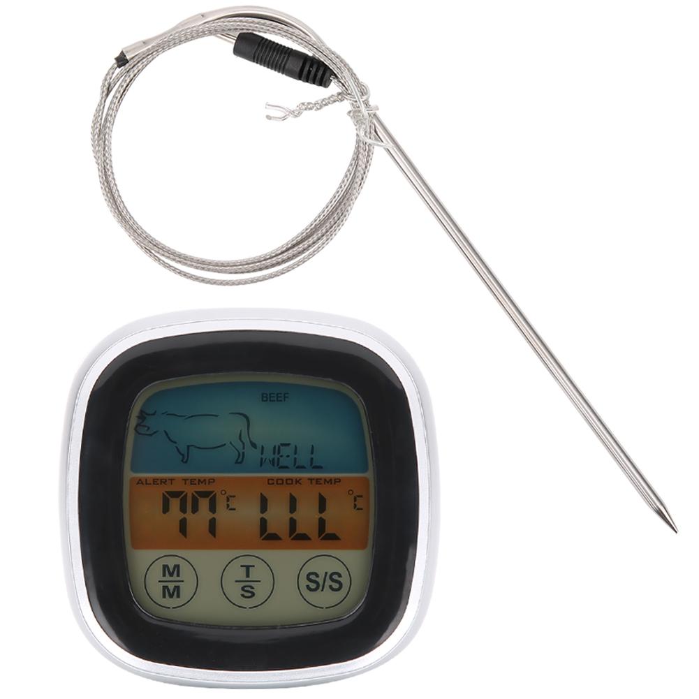 Meat Thermometer Digital Display Touch Screen Kitchen Timer Fork for Barbecue BBQ Cooking