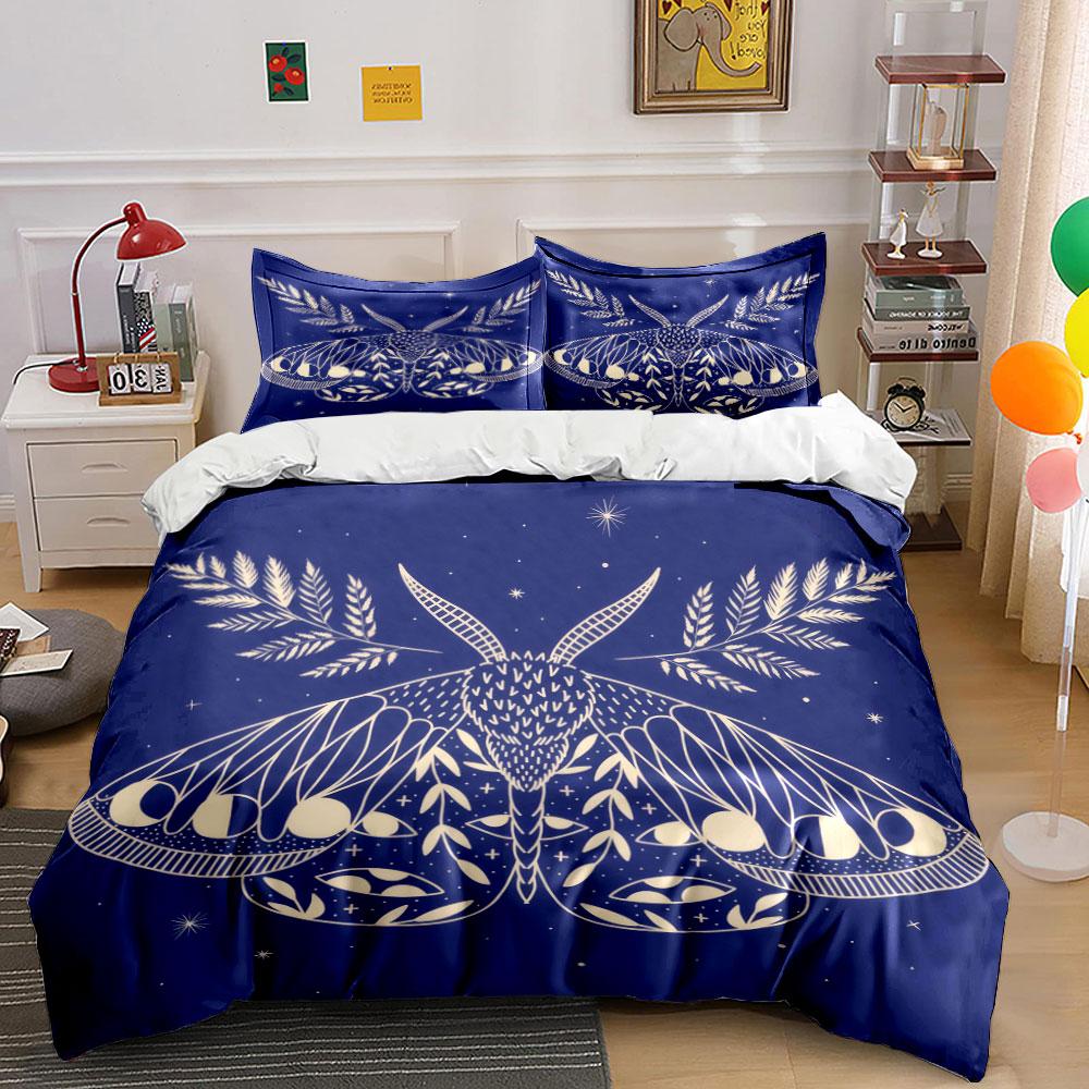 Floral Moth Art Decor Set Bedding Set With 1 Duvet Cover 2 Pillowcases Single Double King Queen, Gift