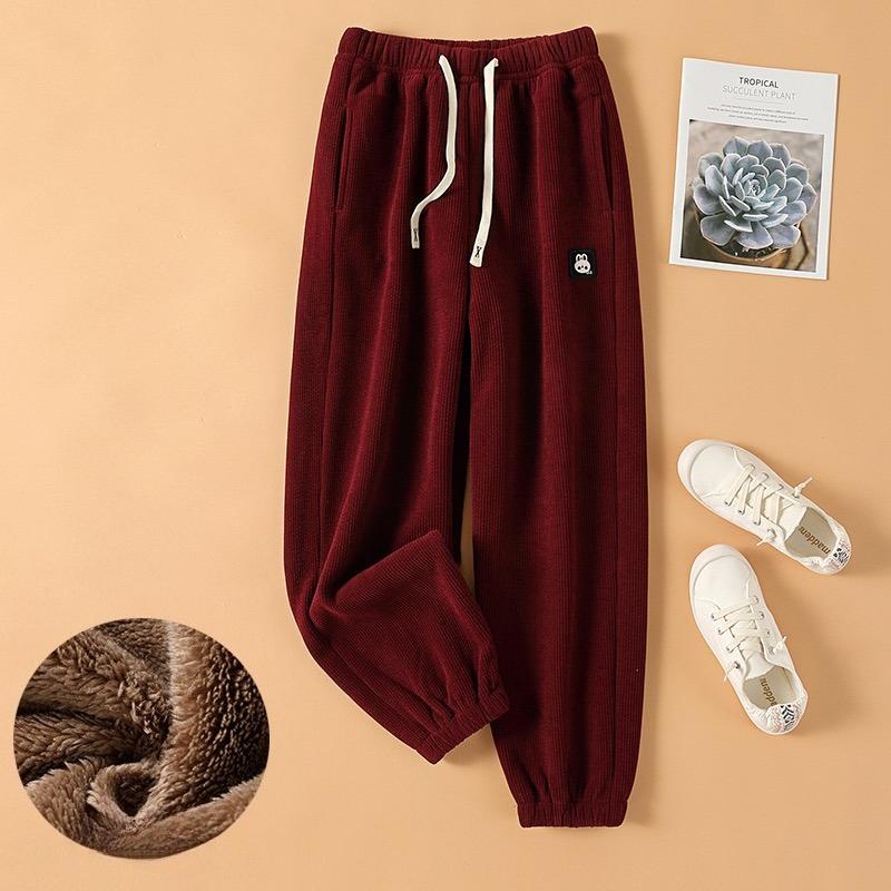 Women Winter Corduroy Plush Extra Thick Pants Warm Loose Comfortable Rib Leg Pants Lined Fleece Sports Joggers Trousers