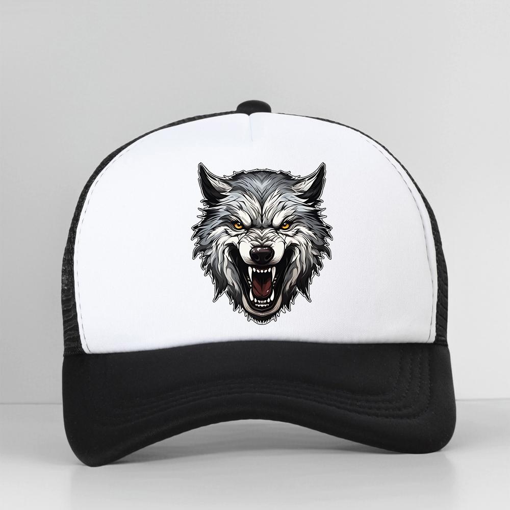 Ferocious Wolf Breathable Baseball Cap Unisex Mesh Snapback Visor Hip Hop Cotton Solid Color Trucker Hat Bone