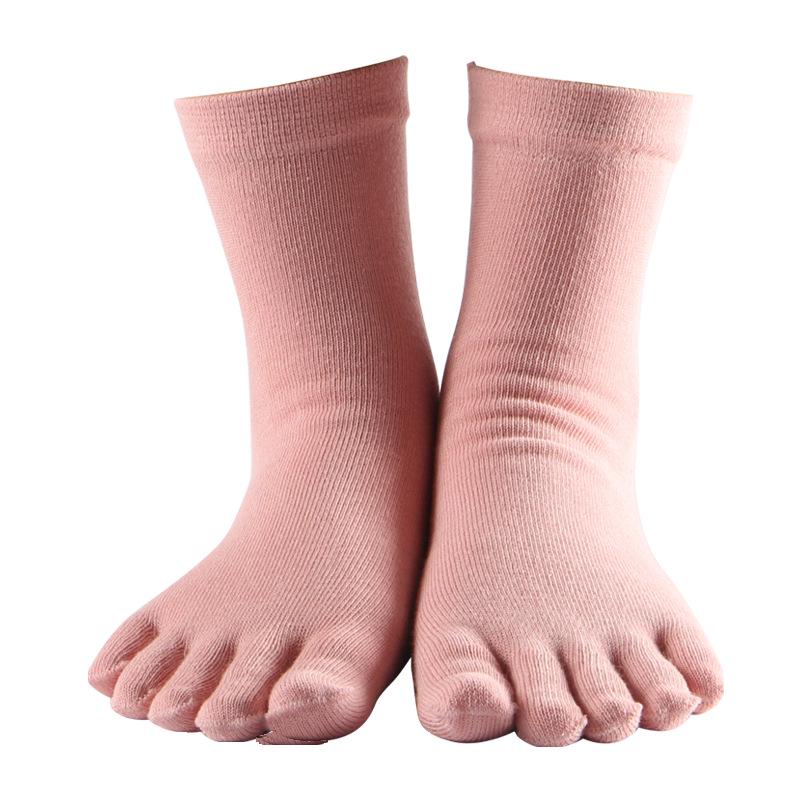 Women's Solid Color Five-Toe Mid-Calf Cotton Socks: Sweat-Absorbent, Breathable, Versatile for Business, Autumn/Winter, Japanese Style