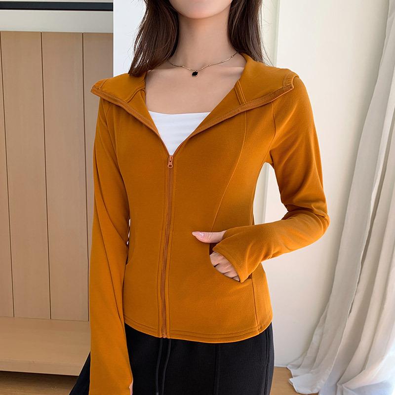 Hooded Sweater Jacket Women's Spring and Autumn New Slim-fit Waist Yoga Sports Short Top Zipper Cardigan