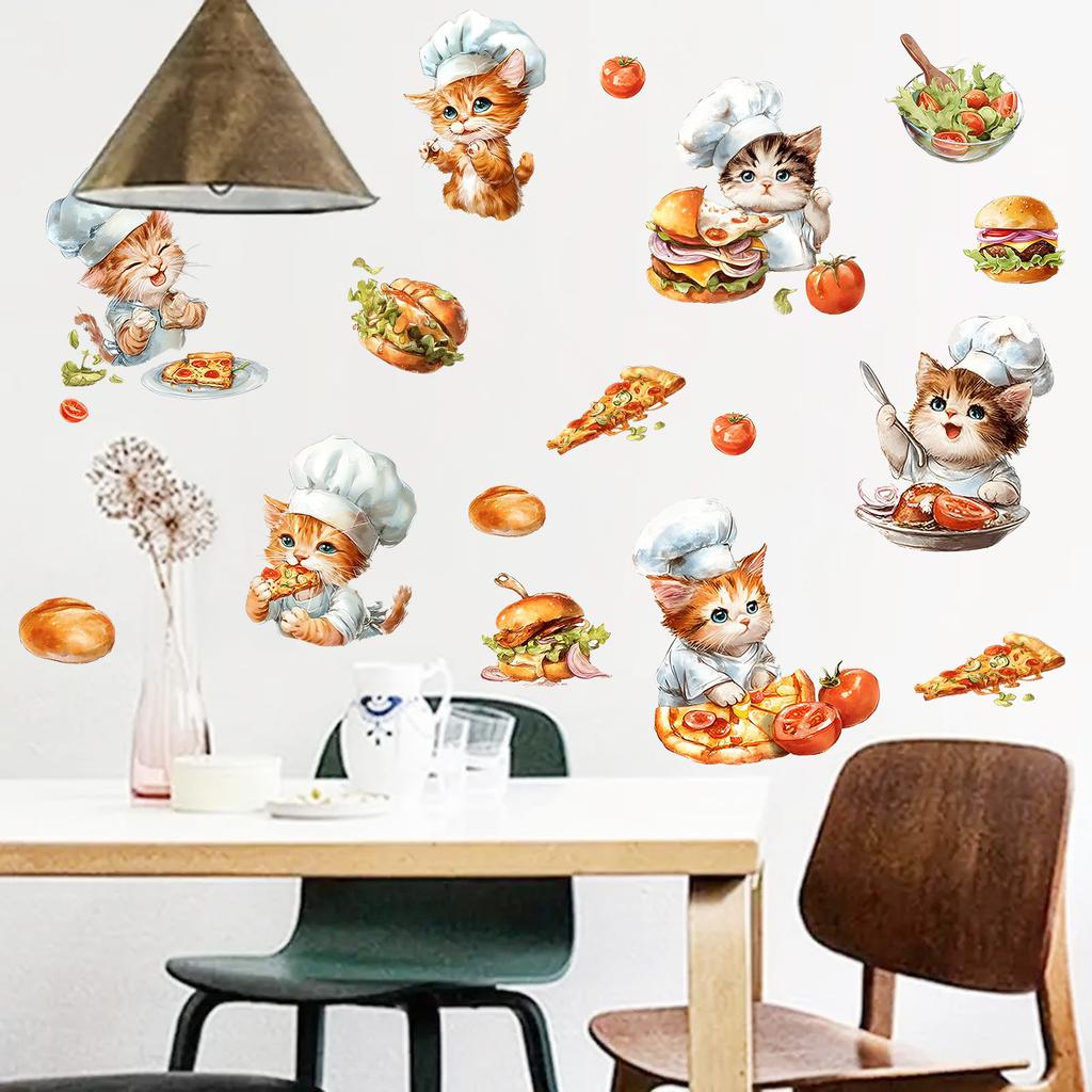 Cartoon Chef Cat Gourmet Fun Restaurant Wall Adhesive Waterproof Stickers