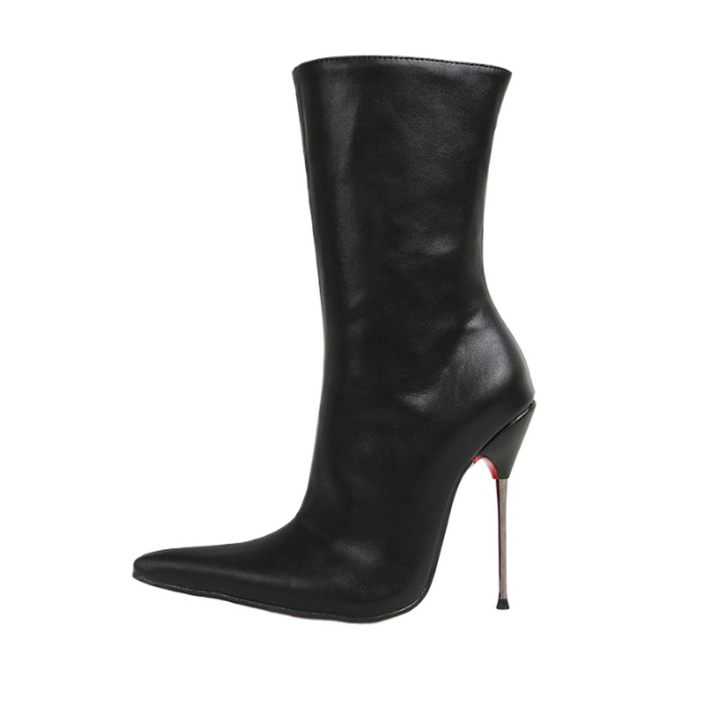 FHC 14cm Mid Calf Boots,Women Short Botas,Fetish Unisex Pole Cosplay Dancing Shoes,Extremely Pointed Toe.Black,Custom Colors