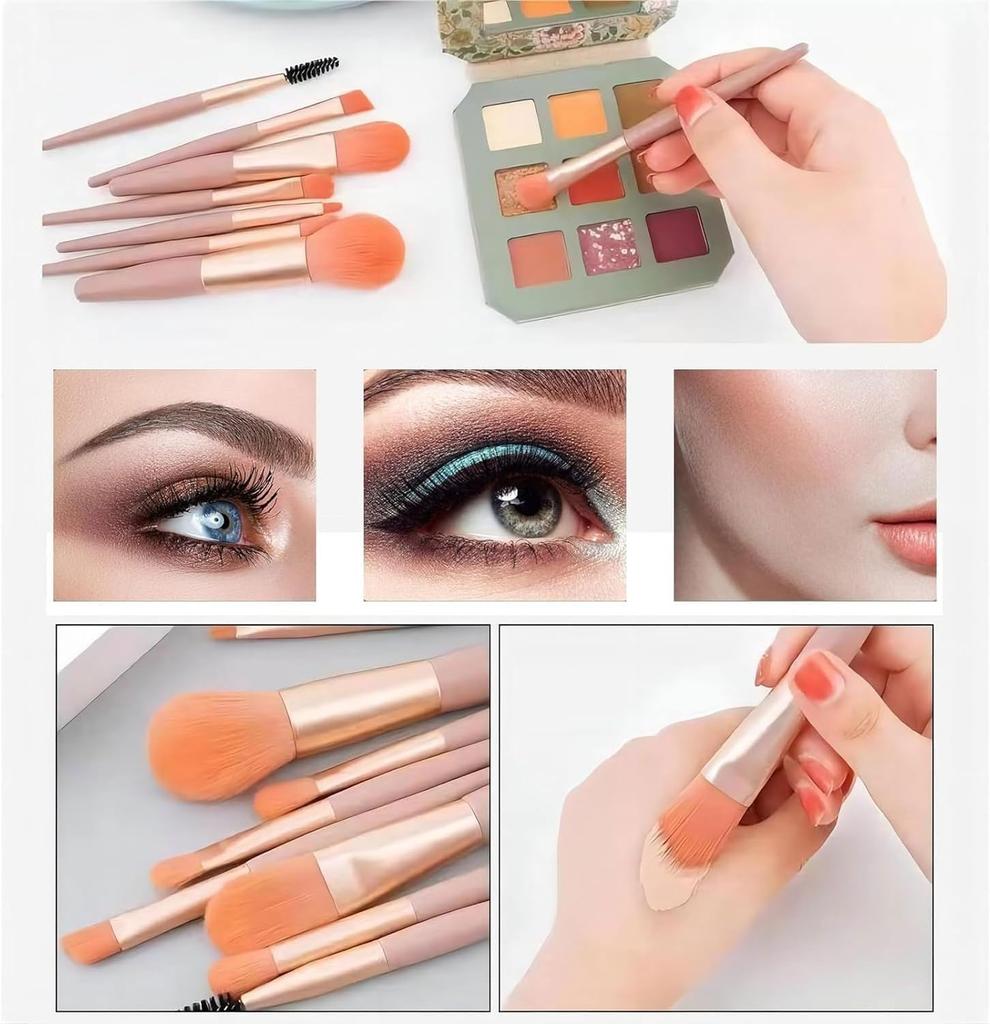 BAOQISHAN Makeup Brush Set with Premium Fiber and a Cosmetic Bag for Easy Carrying and Daily Perfect for Beginners 8-Piece Bristles, Ultra-Soft