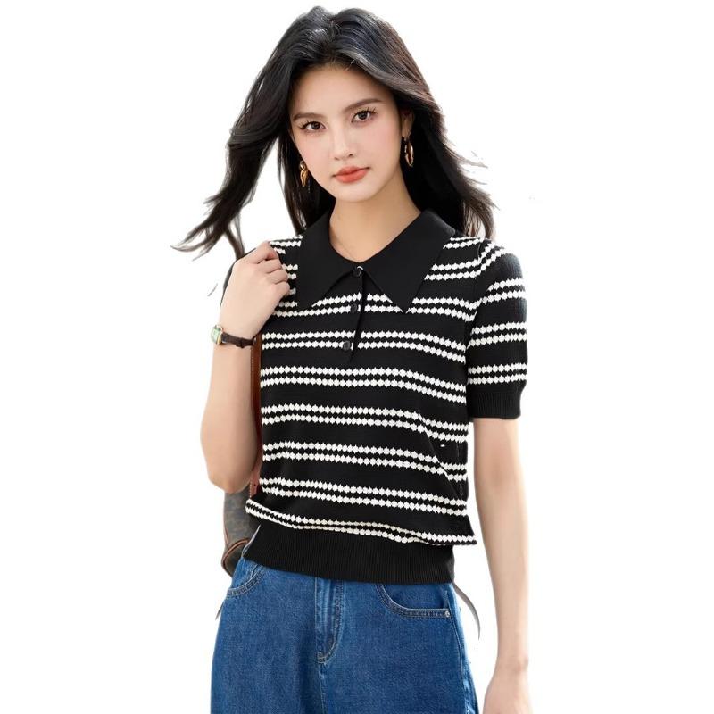 polo collar short sleeve t-shirt women's summer top