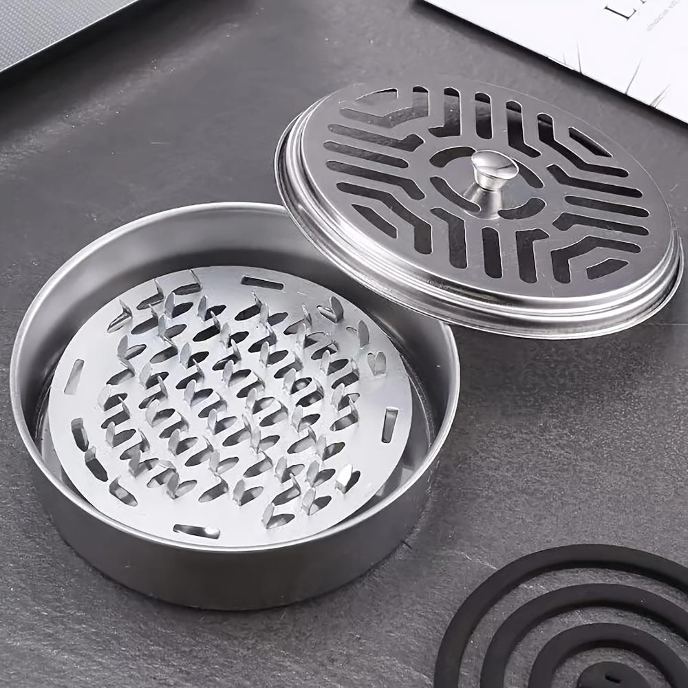 1 Pc Stainless Steel Mosquito Coil Tray Holder, Covered Household Ashtray, Outdoor Mosquito Coil Box for Living Room and Bedroom