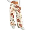 Women's Casual Christmas Print -Lined Loose Fit Straight Leg Pants with and Elastic Waistband