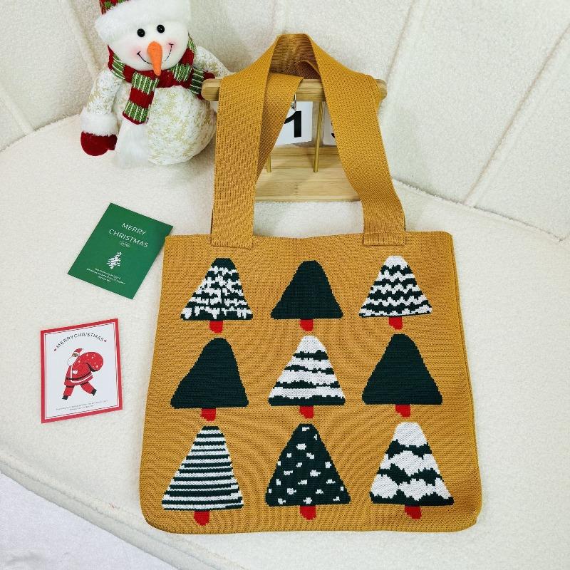 New Christmas Tree Knitted Shoulder Bag Women's Trend Versatile Korean Version High Value Travel Shopping Knitted Bag Handbag