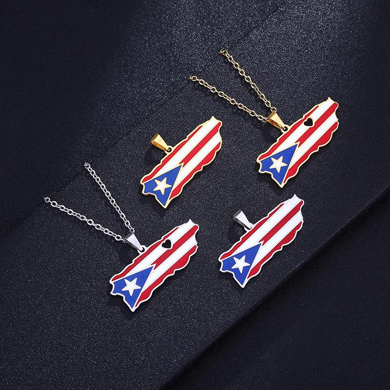 Stainless Steel Puerto Rican Heart Pendant Necklace for Men and Women