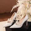 - New Satin Root Bag and French Lace Wedding Shoes, Banquet Dress, Stiletto High Heels, Versatile Temperament