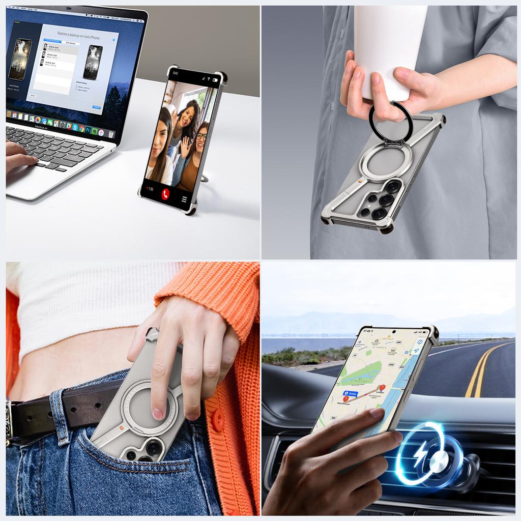 Custodia Eary per Samsung Galaxy S25 S24 Ultra con Anello Magnetico Magsafe Stand Rotante a 360° Copertura Metallica Senza Bordi Antiurto