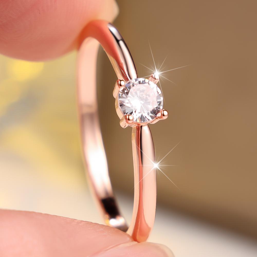 Exquisite Three Color Available Round White Zircon Solitaire Band Ring for Women Daily Wear and Wedding