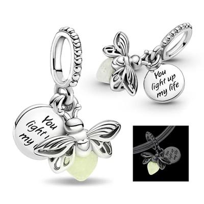 Leuchtender Glühwürmchen-Anhänger 925er Silberperlen Anhänger für Original-Armband Feiner Schmuck DIY Liebesgeschenk für Frauen
