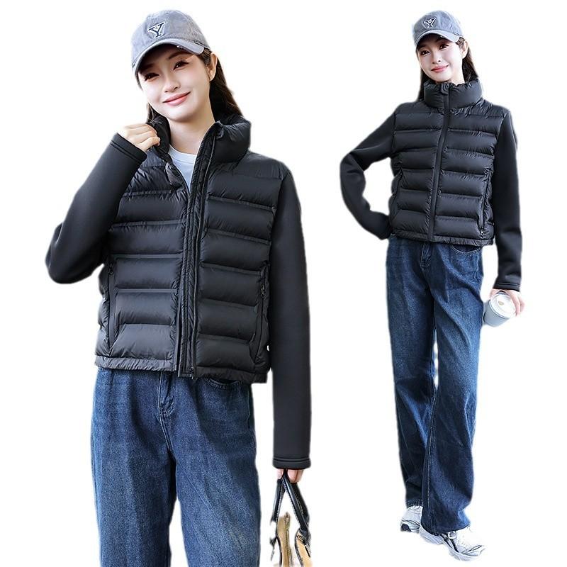 2025 Winter New Fashion Down Cotton Jacket Women's Short Stand Collar Cotton Jacket Spliced Padded Jacket Jacket