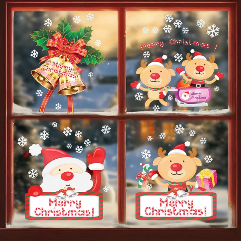 Christmas Reindeer Bell Electrostatic Glass Sticker Atmosphere Decoration