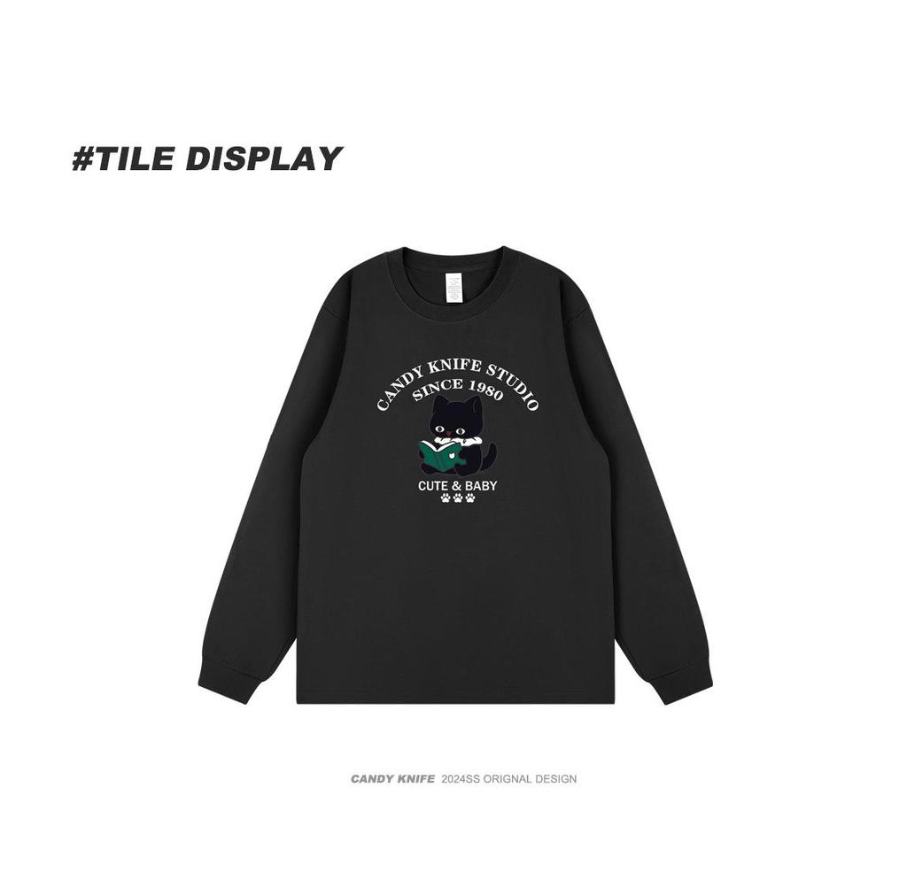 Korean Trendy Cartoon Print Long Sleeve Cotton T-shirt for Students & Besties