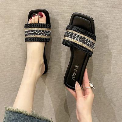 Fischer-Cool-Slipper im Ethno-Stil Damen Sommerbekleidung 41-43 große Größe gewebt schweißabsorbierend flachsohlig lässige Ein-Wort-Slipper