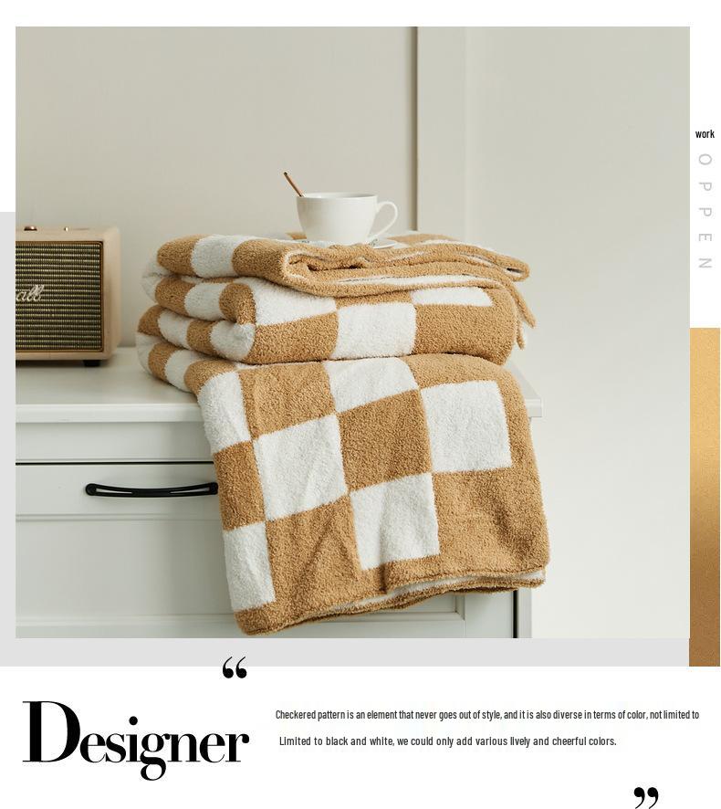 Retro Large Checkered Velvet Knitted Throw Blanket