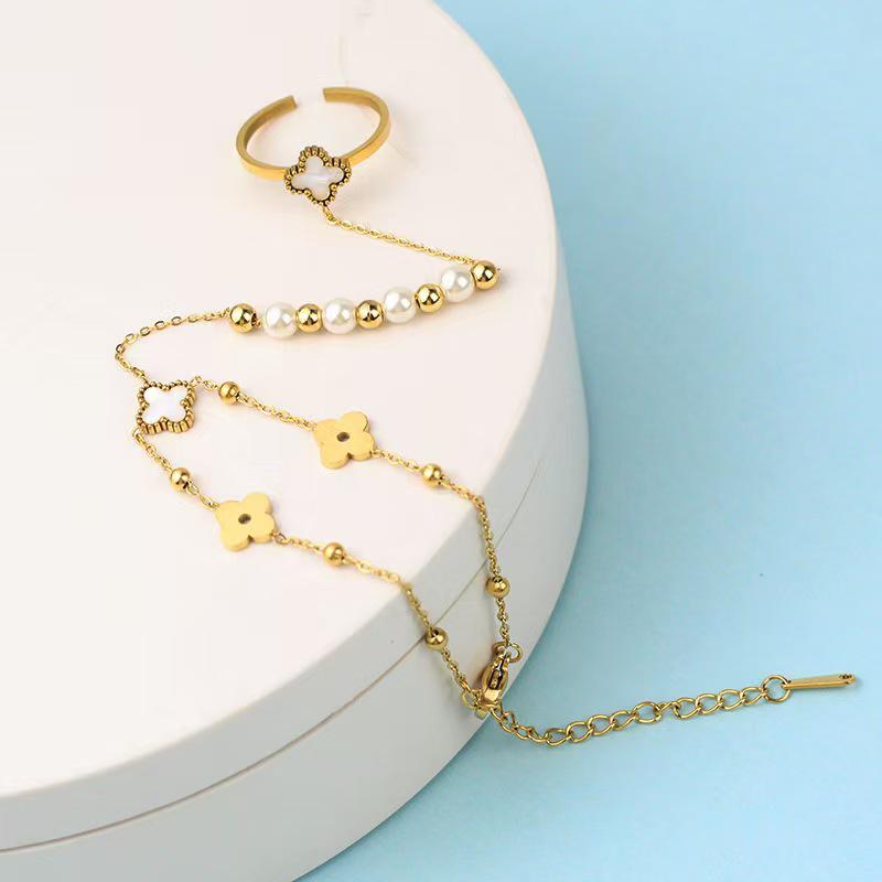 

Cross-Border Trendy Four-Leaf Clover Bracelet & Ring Set 18K золотой