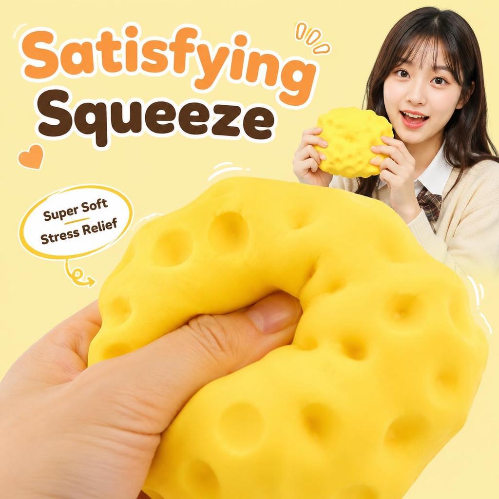 2 Pack Big Cheese Squishy, Fake Cheese Stress Ball, Slow Rising Squishy Toys, Squeeze Cheese Squishys Cheap, Suitable for Adults and Children