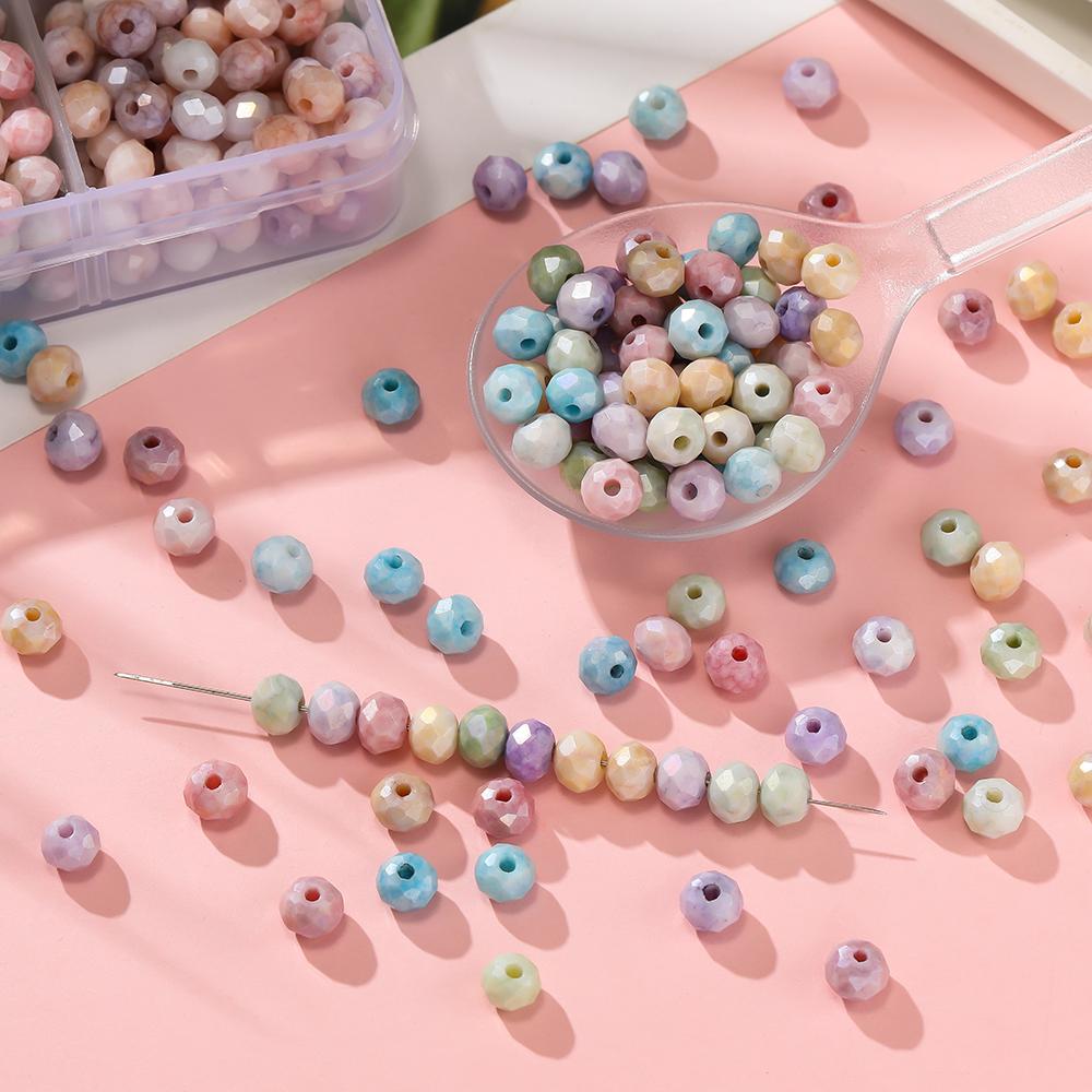 40pcs 6mm Glass Faceted Flat Round Beads Loose Spacer Beads for DIY Craft Necklace Bracelet Jewelry Making Accessories