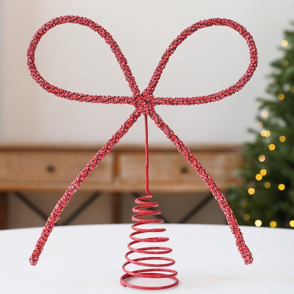 Bow Shaped Christmas Tree Topper Glitter Finish Tree Top Decoration Home Party Decor