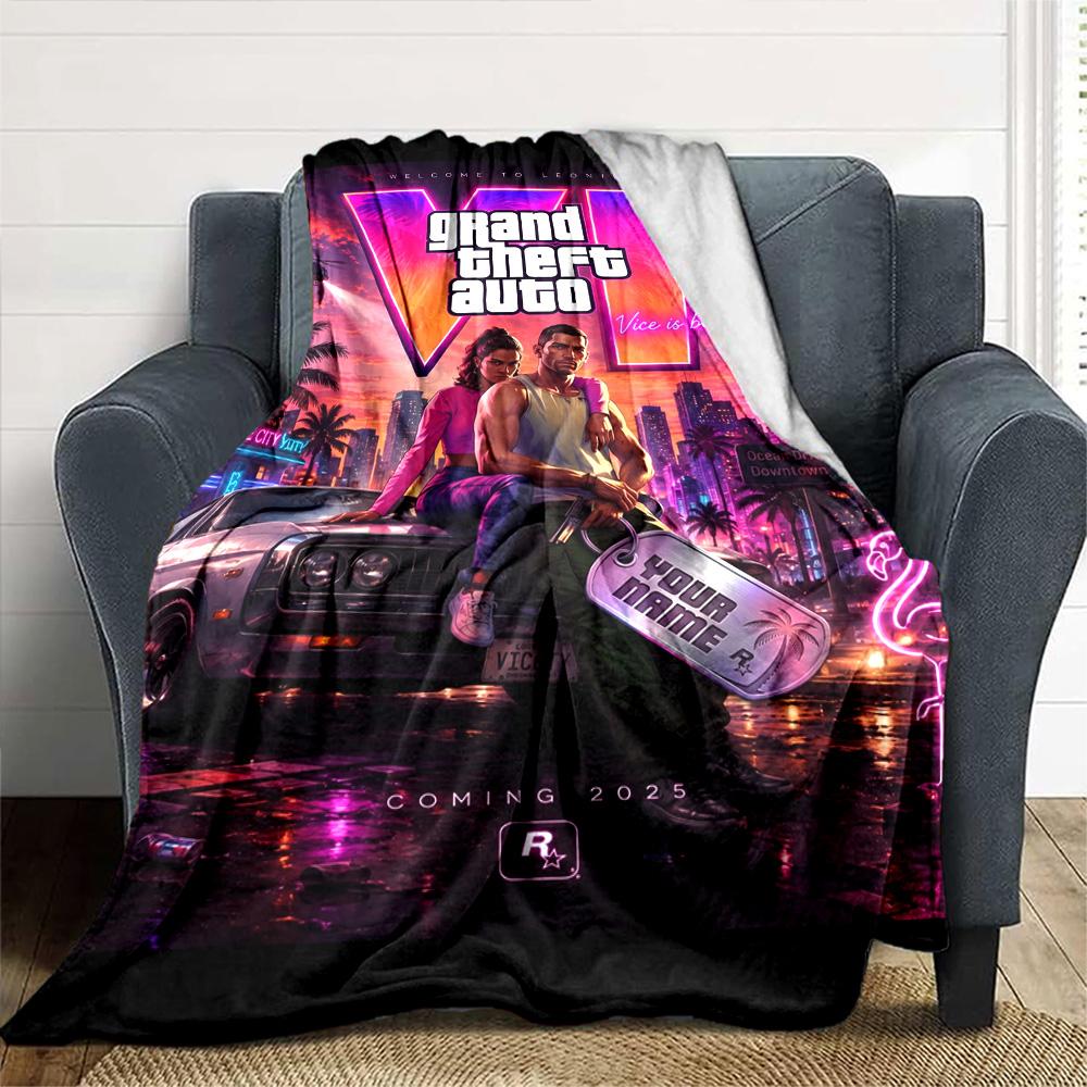 Grand Theft Auto Text individualisieren Decke Überwurf Personalisierte Decke Ultra-Weich Groß für Wohnzimmer Picknicks Nickerchen Sofa Vier Jahreszeiten Universell