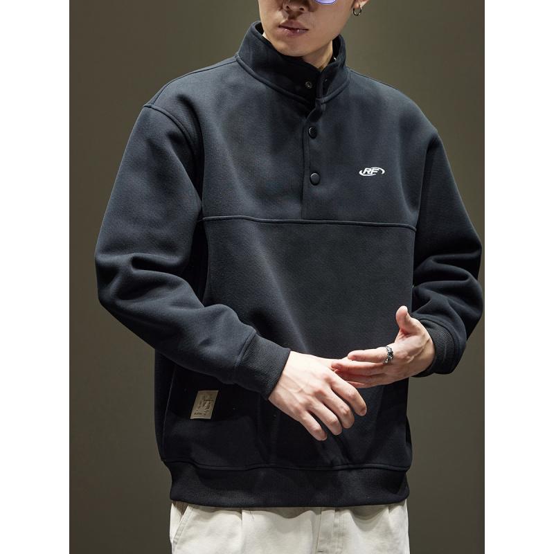 Vintage Heavyweight Stand Collar Sweatshirt For Men, New Loose Embroidered Sportswear For Autumn And Winter, Thickened Jacket