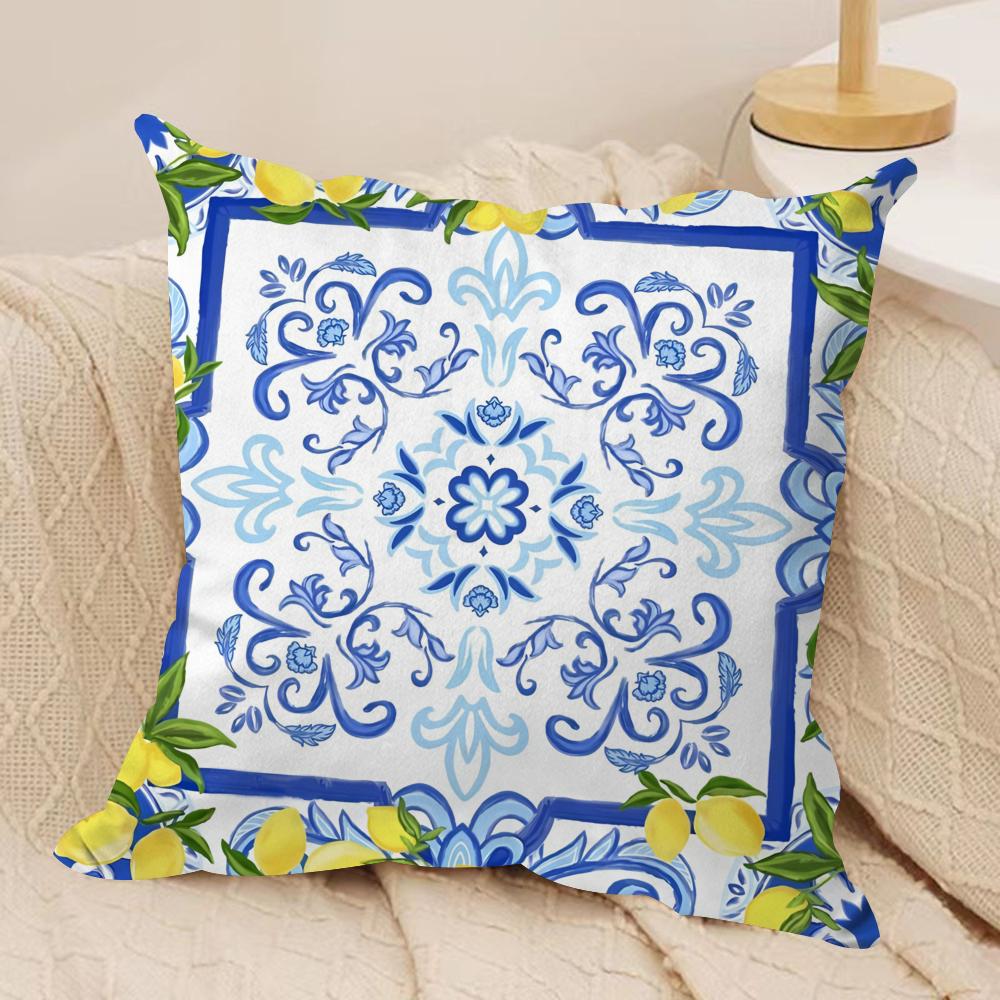 Greek Vacation Style Cushion Cover Short Plush Doublesided Print Square Throw Pillow Covers Sofa Home Cushion Decor