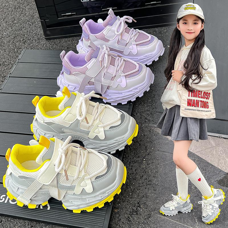 Classmate Girls Sports Shoes 2025 Autumn New Fashion Breathable Dad Shoes Non-slip Children's Shoes Mesh Running Shoes