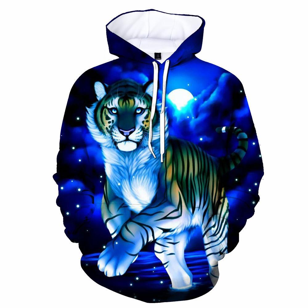 2026 3D Digital Print Men's Hooded Sweatshirt with Tiger Pattern