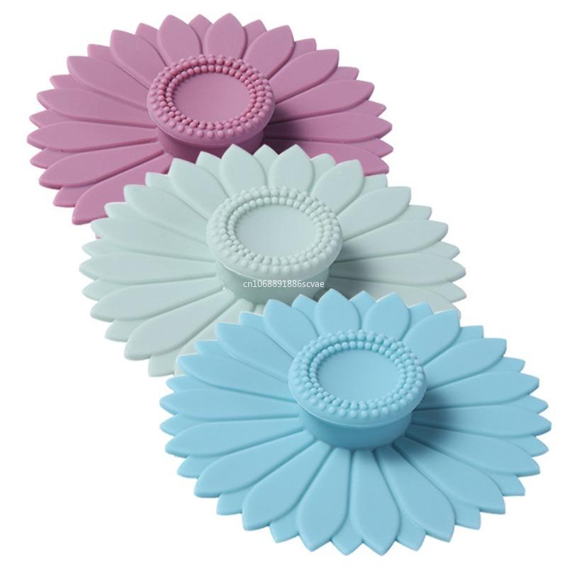 Cup Accessories Seamless Sunflower Silicone Cup Lid Sealed Leakproof Cups Cover with Handle Dust-proof Coffee Mug Lids Glass