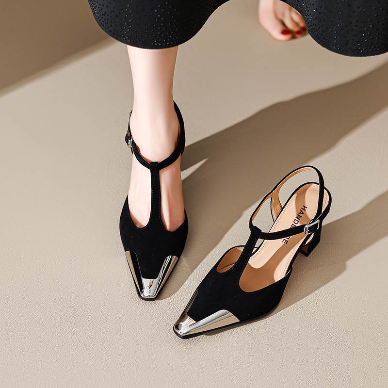 Krazing Pot Σουέτ Τετράγωνη Μύτη Μέγεθος 41 Ψηλά Τακούνια Αγκράφα Γραφείου Γυναίκα Μεταλλική Διακόσμηση Μπλε Χρώμα Φθινοπωρινά Pumps