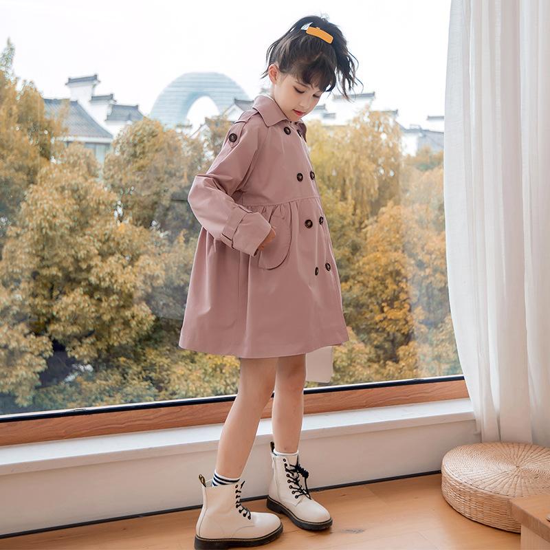 Girls' Autumn Trench Coat Children's British Style Double-breasted Top Baby Girl's Mid-length Coat