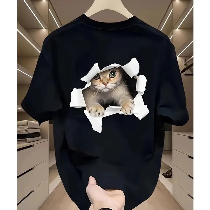 Nové letní pánské módní tričko s potiskem osobnosti a kotěte