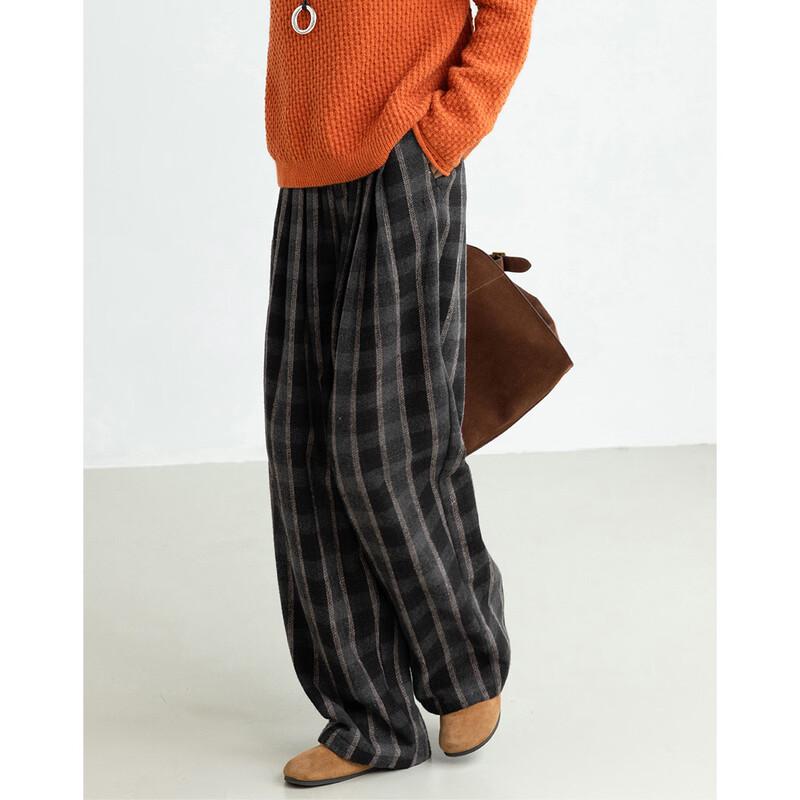 Demana Women's Retro Plaid Winter Casual Pants