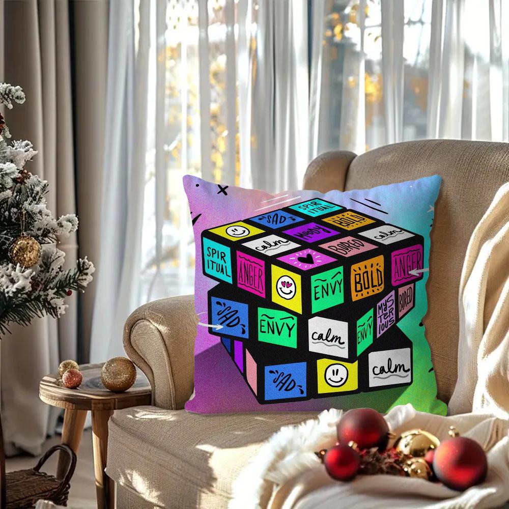 Rubiks Cube Pillow Case Square Pillow Bedroom Sofa Leisure Comfort Cushion Car Living Room Home Decoration 40X40