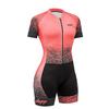Dames Triathlon Wielrenpak Oranje Met Zwarte Stippen Sneldrogend Mesh Sportkleding Zwemmen Hardlopen
