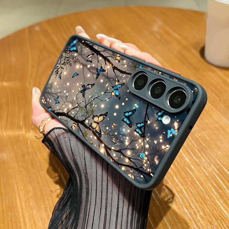 S25 Ultra Case Fantasy Butterfly Garden Pattern Matte Hard Cover For Samsung Galaxy S25 Edge S24 Ultra S23 S22 Plus S21 FE Capa Funda