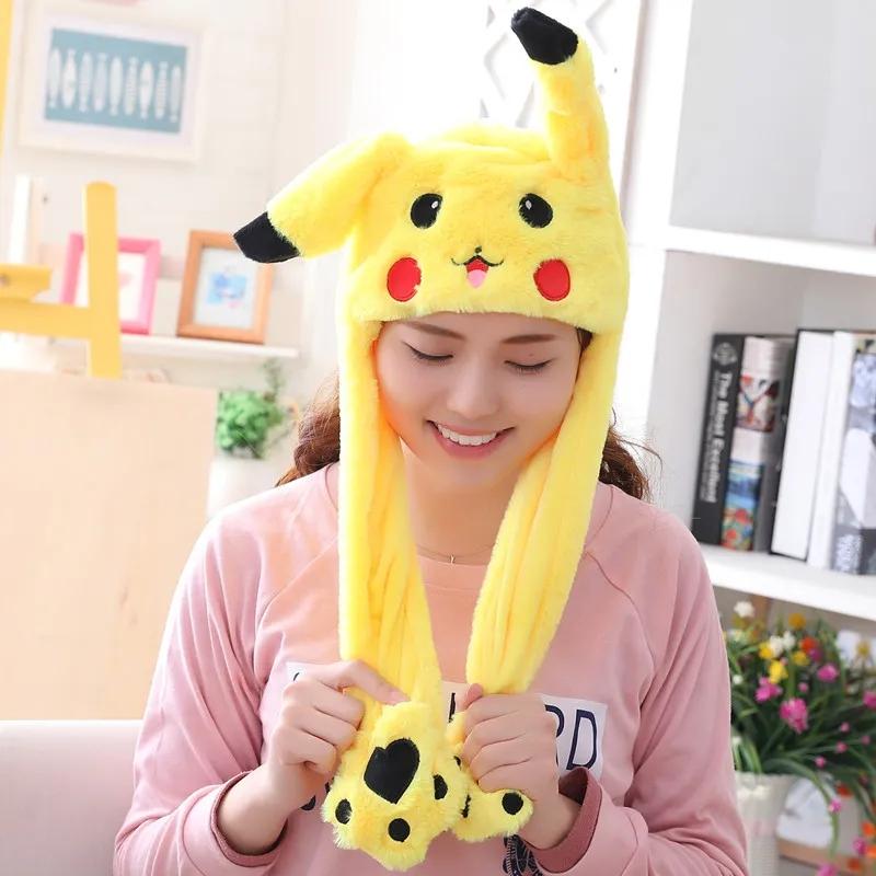 Cartoon Bunny Ear Move Hat Jumping up Toys Rabbit Girls Animal Plush Costume Cosplay Cap Kids Party for Adult Funny Anime Hat