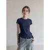 White round neck hem ruffle edge front shoulder short-sleeved T-shirt women's summer new waist and thin irregular small top
