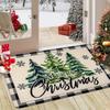Christmas Tree Gift Print Thickened Doormat, Farmhouse Country Style Flannel Rug for Indoor Outdoor Multi-Room Decor