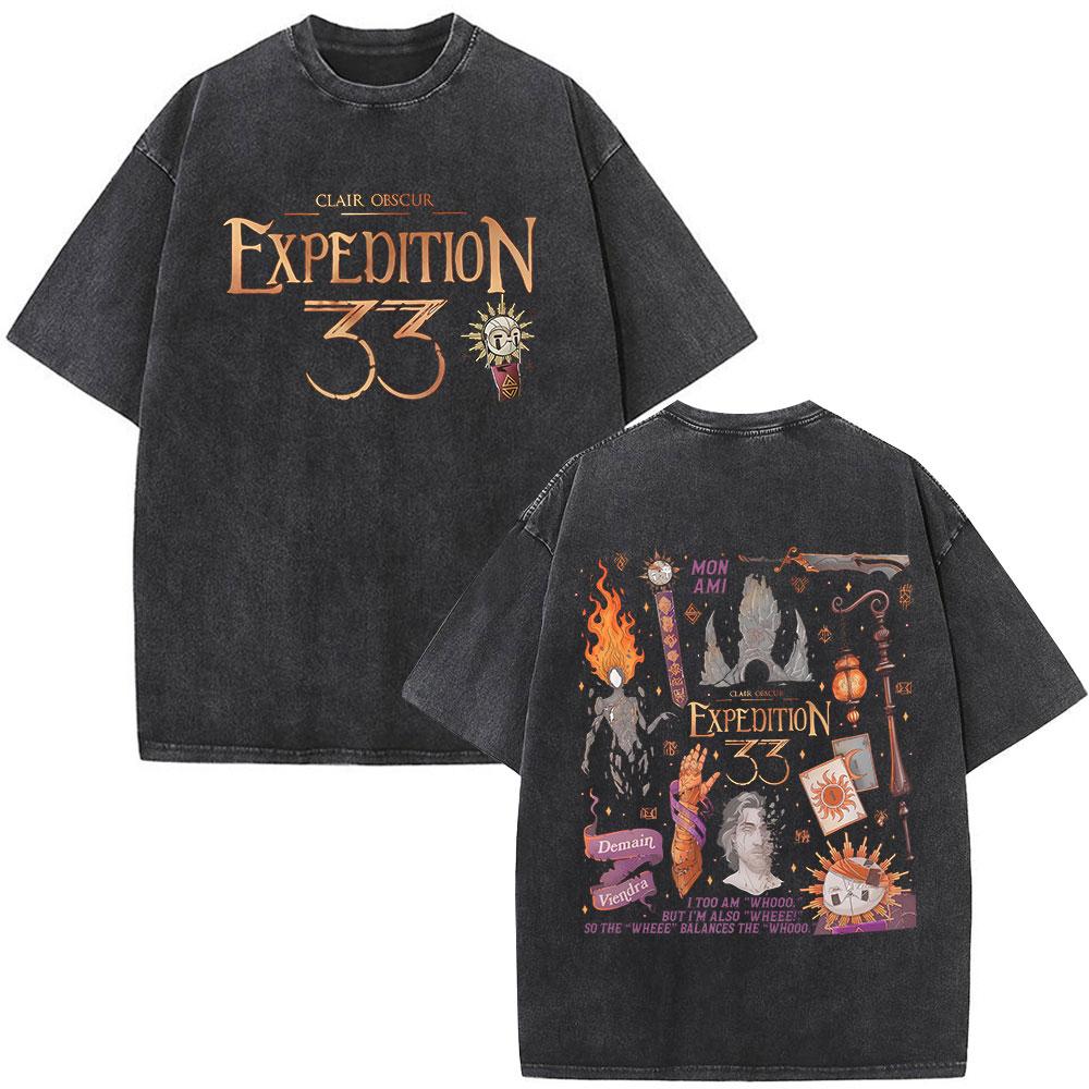 Esquie Game Clair Obscur Expedition  Washed T Shirts Men Women Clothing Fashion Retro Oversized ONeck Short Sleeve Tshirts