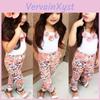 Entzückendes Kleinkind Mädchen Kinder Floral Tops Hosen Hosen Stirnband 3-teiliges Outfit Set Kleidung