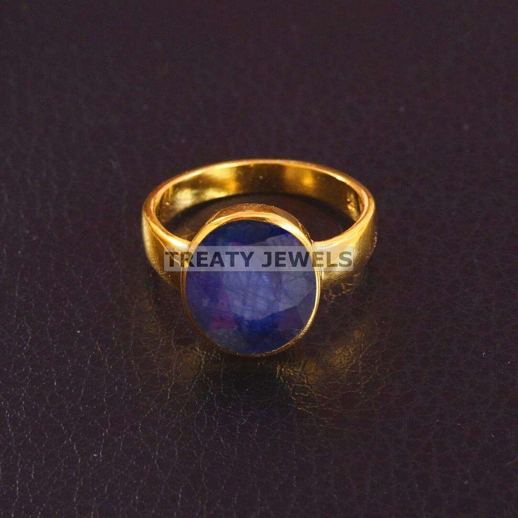 Blue Sapphire Oval Cut With 925 Sterling Silver Gold Plated Ring For Men #B580 JL375686462974