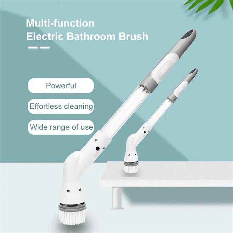 Electric Spin Cleaning Brush With 5 Replaceable Brush Heads And Adjust Electric Handle Power Kitchen Bathroom Cleaning Gadgets
