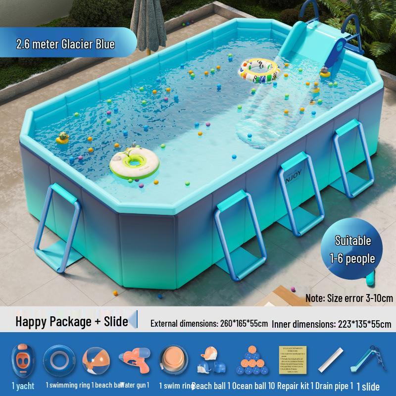 Inflatable Children's Swimming Pool with Slide - No Inflation Needed, Thickened Foldable Design for Home and Outdoor Use