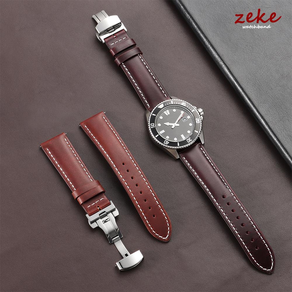 Vintage Oljebetsat Läder Klockarmband 18mm 20mm 22mm Universellt Huvud Lager Ko Läder Klockarmbands Tillbehör Fjärilsspänne Armband